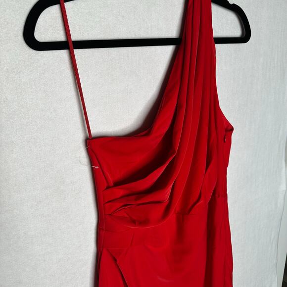 NWT Line & Dot One Shoulder Draped Slit Midi Dress – Red – Size M - Picture 5 of 13